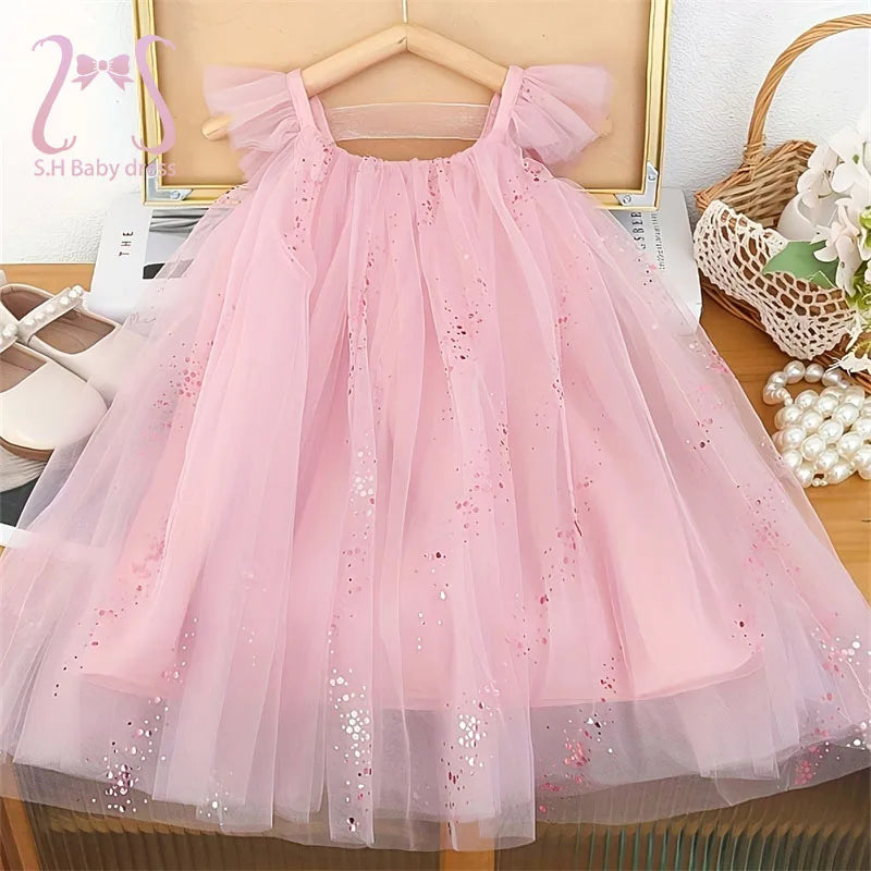 Sweet Baby Girl Birthday Party Evening Dress Children Summer Sleeveless Fairy Princess Gauze Dresses Fashion Toddler Kid Costume