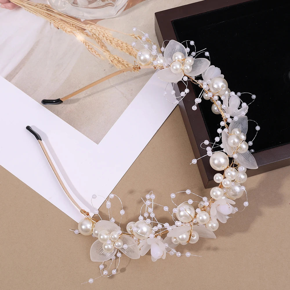 Elegant Children Pearl Headbands Women Bridal Wedding Headband Hair Headdress Flowers Bride Garland Head Hoop Hair Jewelry Gifts