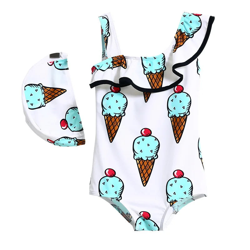 Children's Swimsuit One-piece Girl Swimsuit Cartoon Pattern Cute Little Middle Children Beach Swimsuit