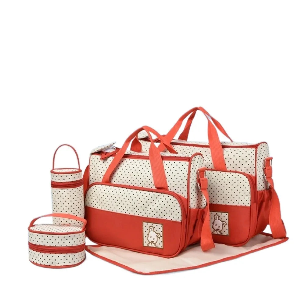 5Pcs/Set Large Capacity Baby Bag for Mom Multifunctional Changing Pad Newborn Accessories Bag Fashion Built-in Diaper Pad