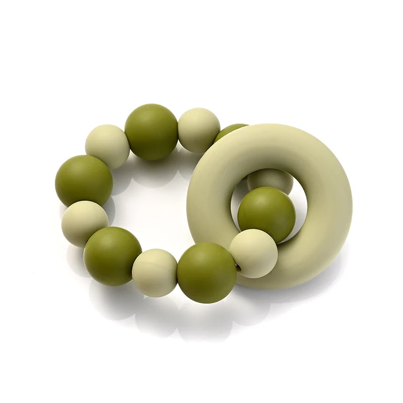 Baby Silicone Teether Ring Pendant Food Grade Silicone Round Beads Bracelet Rattle Toys For Baby Teething Safe Care Chew Toys