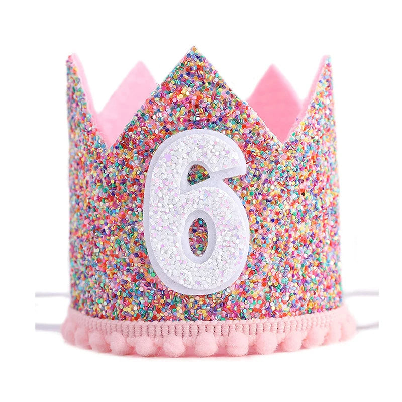 1st Birthday Party Decor Hat Kids 1 2 3 Year Happy Birthday Boy Girl First Birthday Party Baby Shower Decor Pink Kids Crown Hat