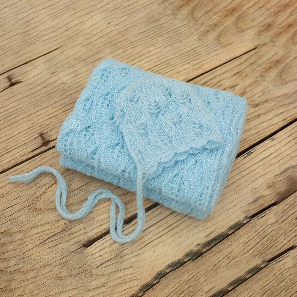 Newborn Photography Props Baby Posing Knitted Hollow Hat + Wrap 2pcs/Set Soft And Highly Elastic Stretchable Photo Accessories