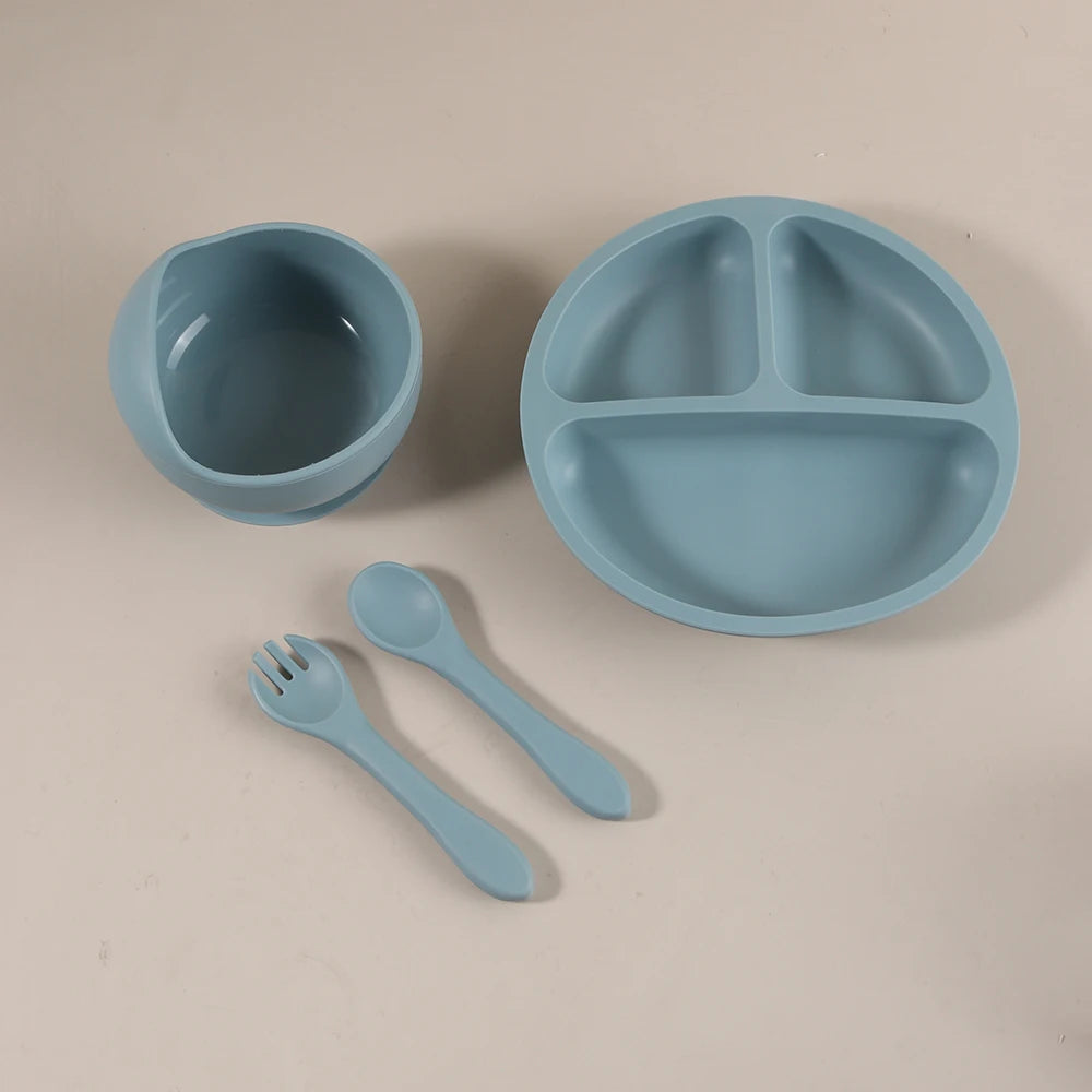 2025 baby feeding plate 3 grids divided sauction bowl spoon fork set boy girl tableware