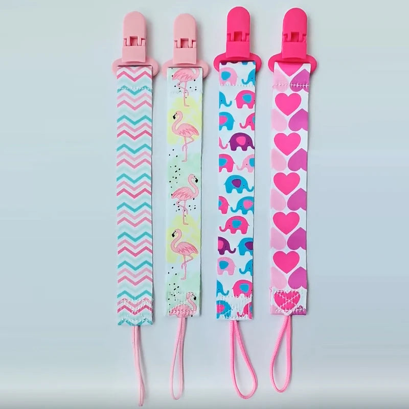 4pcs/set Newborn Pacifier Chain Clip Double-sided Printed Pacifier Belt Boys Girls Pacifier Holder Infant Feeding Accessories