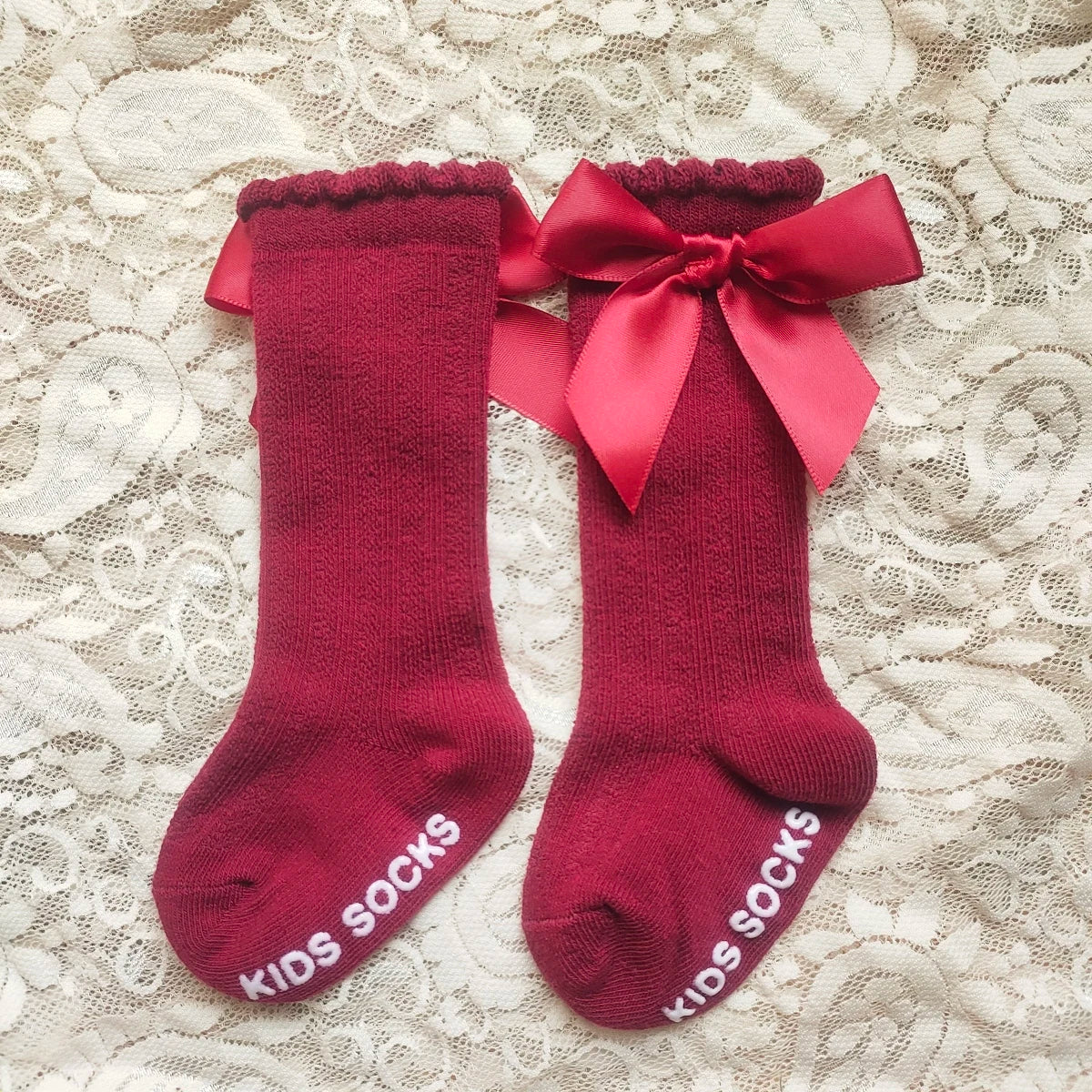 Baby's Christmas Red Socks Sweet Big Bows Knee High Princess Sock for Infant Holiday Atmosphere Cotton Mesh Breathable Long Sock