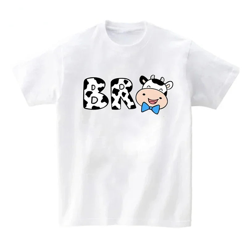 Family Look Mommy and Me Clothes Matching Summer Cow Printing Family Clothing Mother Daughter Son Father Kids T-shirt