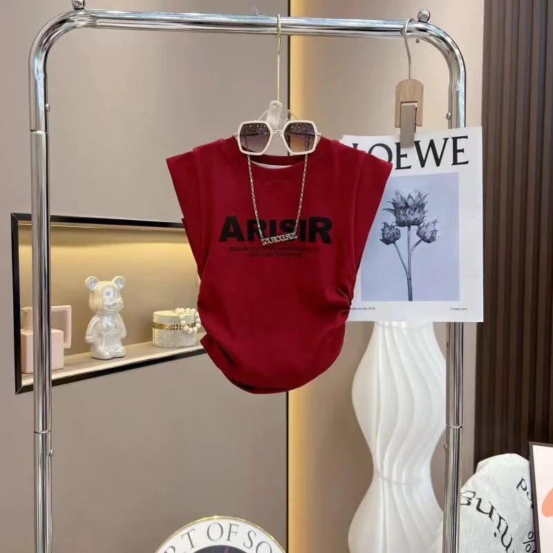 Girls' Summer Set 2024 Summer New Middle and Big Children's Fashion Sleeveless Tank Top+Solid Color Skirts Two Piece Set Fashion