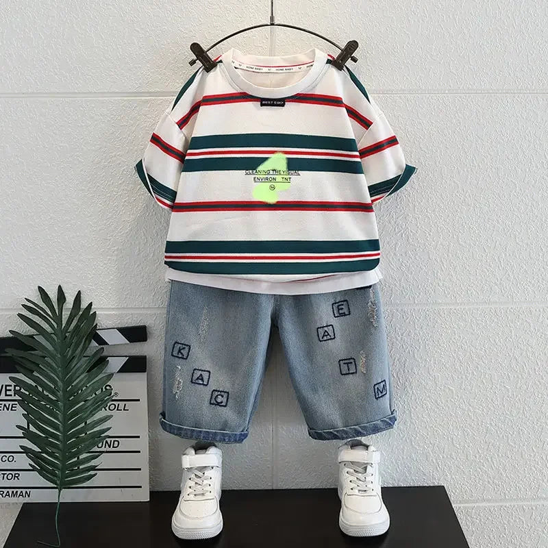 Summer Baby Boy Clothes Sets Cotton Cartoon Casual T-Shirt Shorts 2PCS Children's 2025 New Top & Bottom Sets Fashion Kids Suit