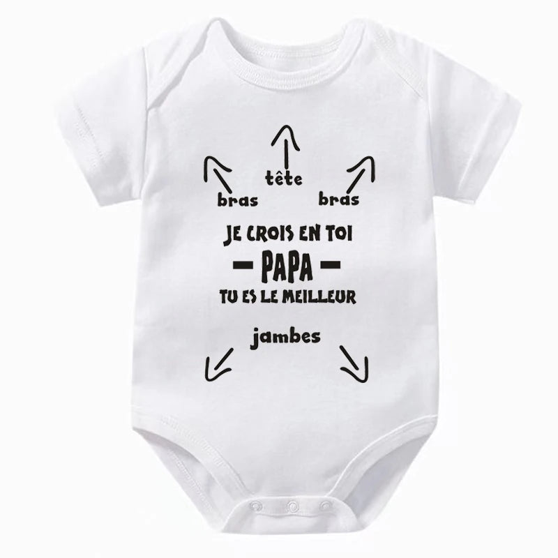 Papa Tu Es Le Meilleur Baby Bodysuit Cute Summer Baby Romper Body Baby Boys Girls Clothes Outfits Cotton Baby Wear Dad's Gift