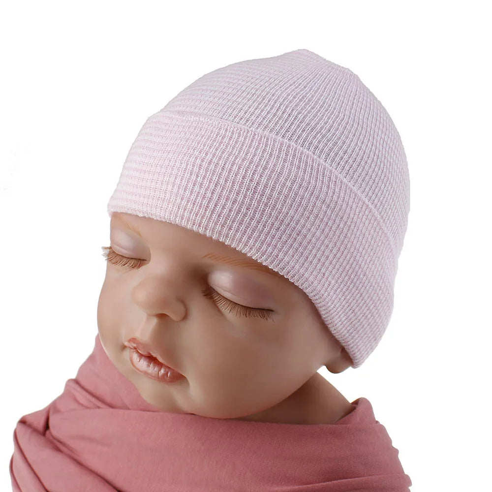Double Layer Newborn Hospital Hat Baby Hats Nursery Beanie Cap with Bow Cute Striped Infant Hat Soft Turban Hats for Baby Girls