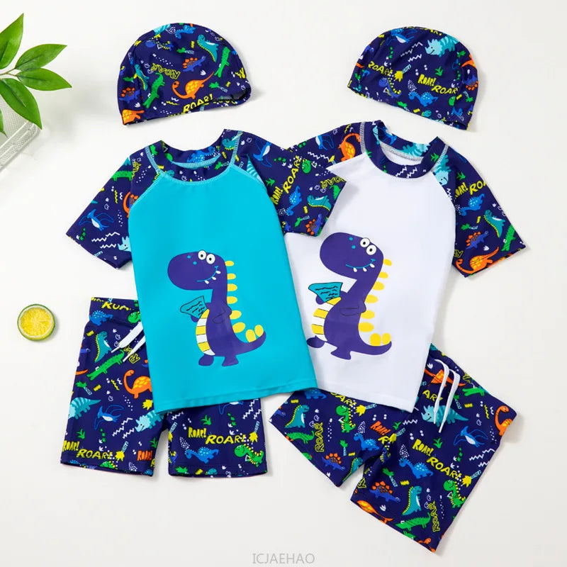 2025 Kids Boys Girls Swimwear Set Clothes Children Cartoon Print Separates Matching Summer Beach Vacation Outfit Casual Wear