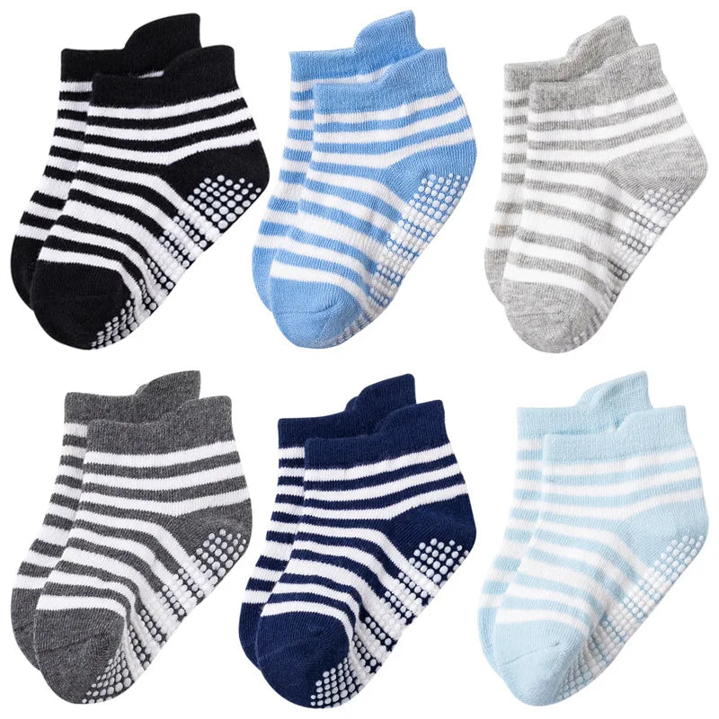 Boys 6 Pack Non Slip Baby Socks for 0-24M Newborn Bebe Girls Grips Anti Skid Ankle First Walker Infant Kids Cotton Sock 2021