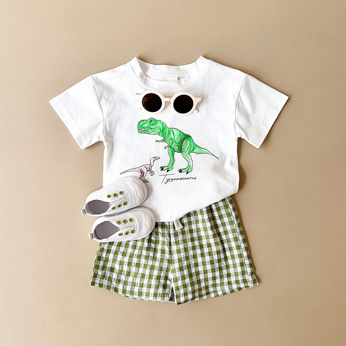 New Baby Clothes Set Infant Dinosaur Print Top+Grid Shorts Baby Boys Girls Casual Baby Set Newborn Summer Baby Clothes 2Pcs/Sets