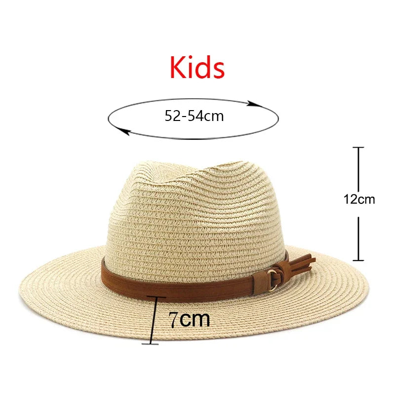 Small 52-54cm Kids Hats For Boys Girls Summer Sun Protection Beach Straw Hats Outdoor Holiday Panama Jazz Hat Sombreros De Mujer