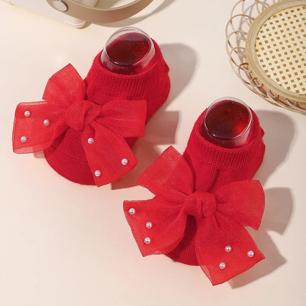 Pretty Newborn Baby Girls Socks Cute Flowers Toddler Princess Anti-skid Leather Soles Infant Soft Elastic Floral Sock Gifts