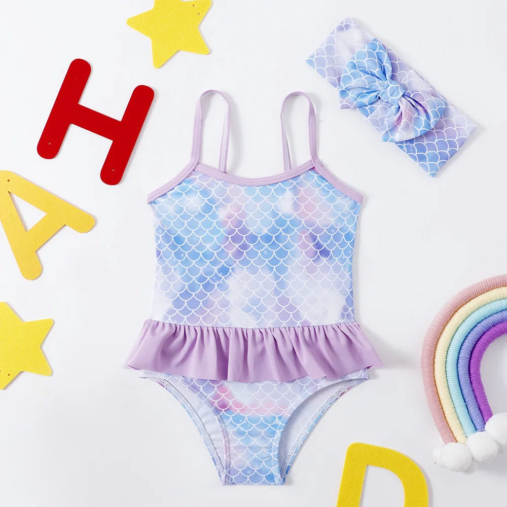 2026 Summer Children Swimsuit 2-8Years Girls Swimsuit Infant Baby Cute Cartoon Sleeveless Bikini Briefs One-piece Swimsuit