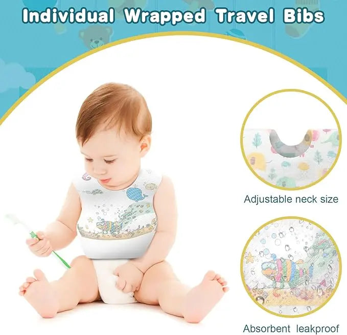 100Pcs Disposable Baby Bibs Individual Wrapped Travel Bibs Waterproof Food Catcher for Toddlers Girls Boys Feeding