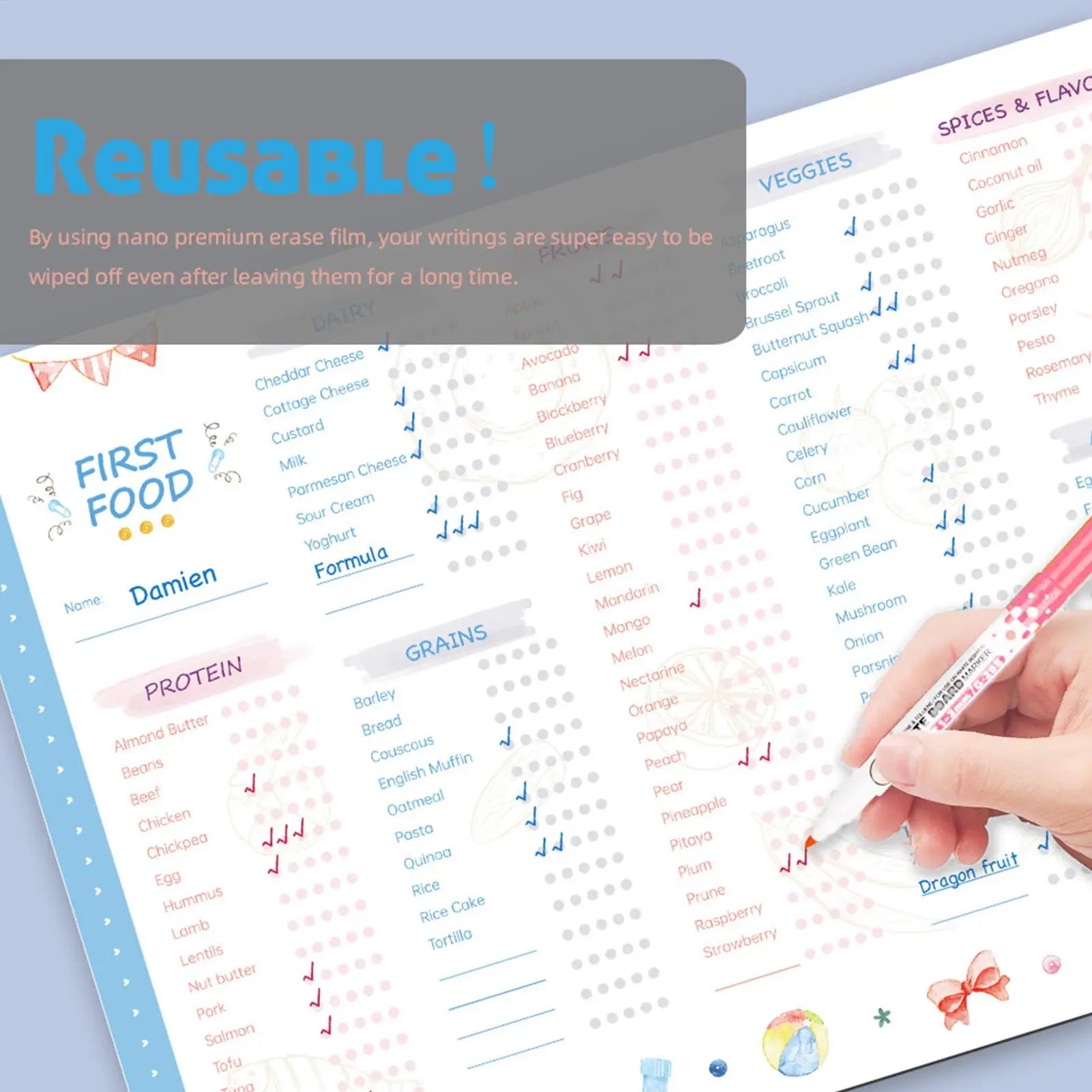 Magnetic Baby First Foods Checklist Erasable Infant Food Tracking Chart Repeatable Magnetic Baby Feeding Meal Planner