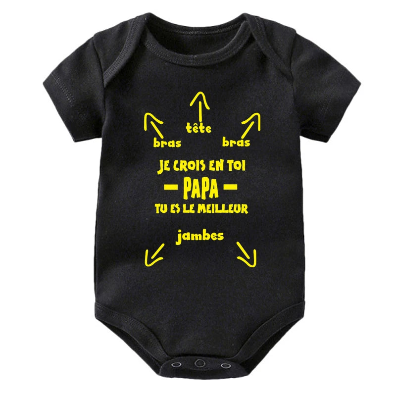 Papa Tu Es Le Meilleur Baby Bodysuit Cute Summer Baby Romper Body Baby Boys Girls Clothes Outfits Cotton Baby Wear Dad's Gift