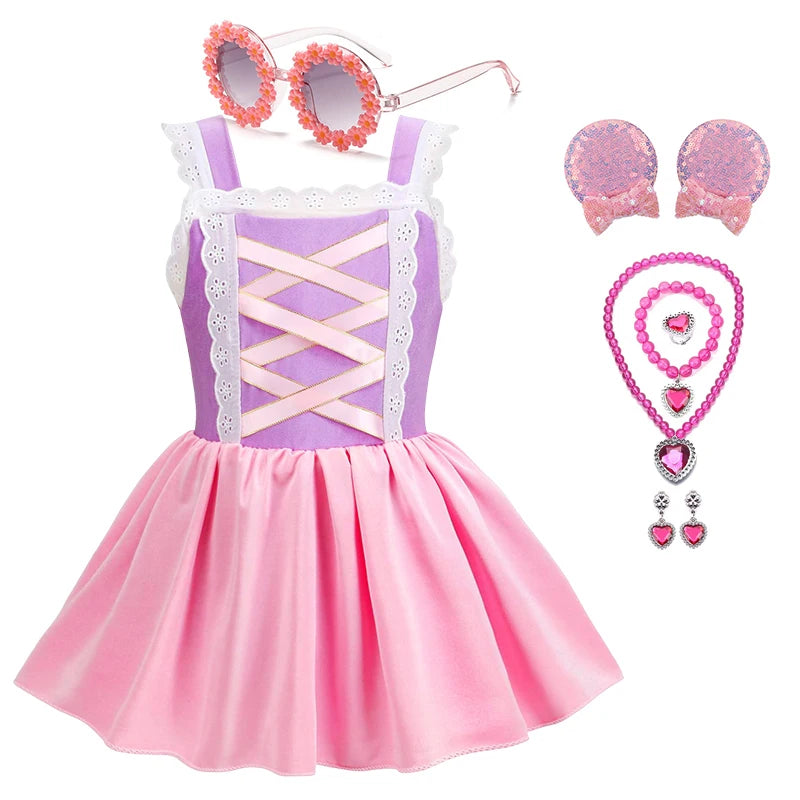 Summer Kids Girls Two Piece Elsa Beach Bikini Swimsuit 2025 Kids Rapunzel Jasmine Swimwear  Child Swimming Outfits Ruffled Skirt