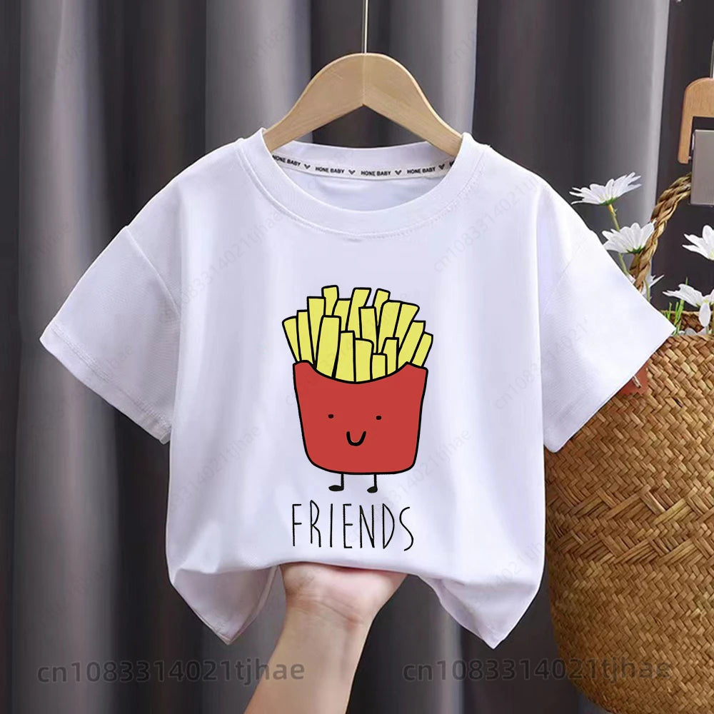 Funny Best Friend Twins Kids T-shirt for Baby Sandwich and Hamburger Food Tshirt Casual Shirt Tops Twins Brother Sister Tees
