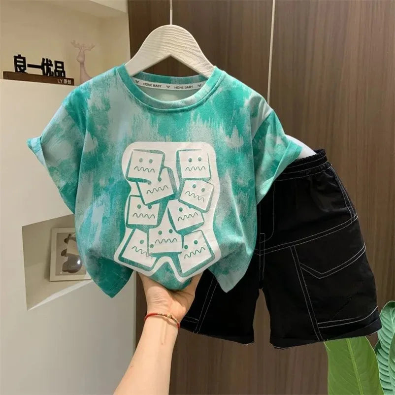 Summer Baby Boy Clothes Sets Cotton Cartoon Casual T-Shirt Shorts 2PCS Children's 2025 New Top & Bottom Sets Fashion Kids Suit