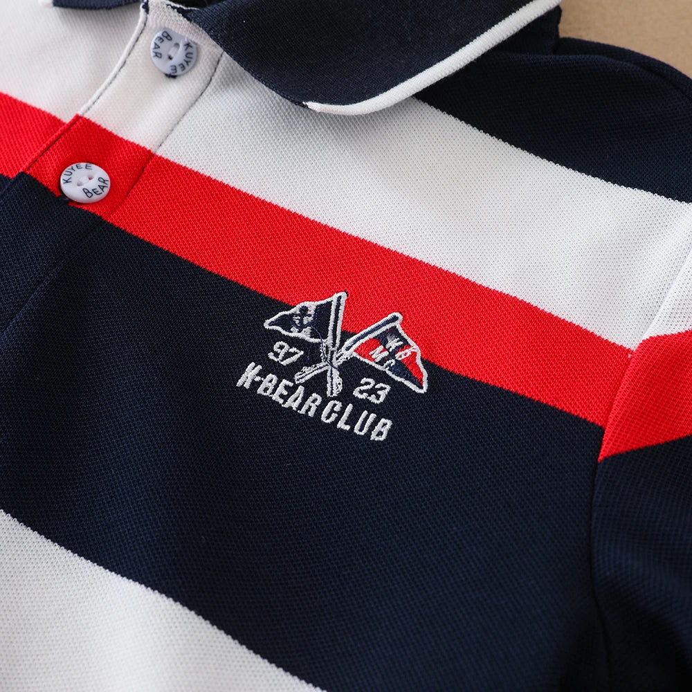 Boys' Casual Polo Top Striped Design Short Sleeve Breathable Cotton Blend Kids Shirt Children Summer Clothes
