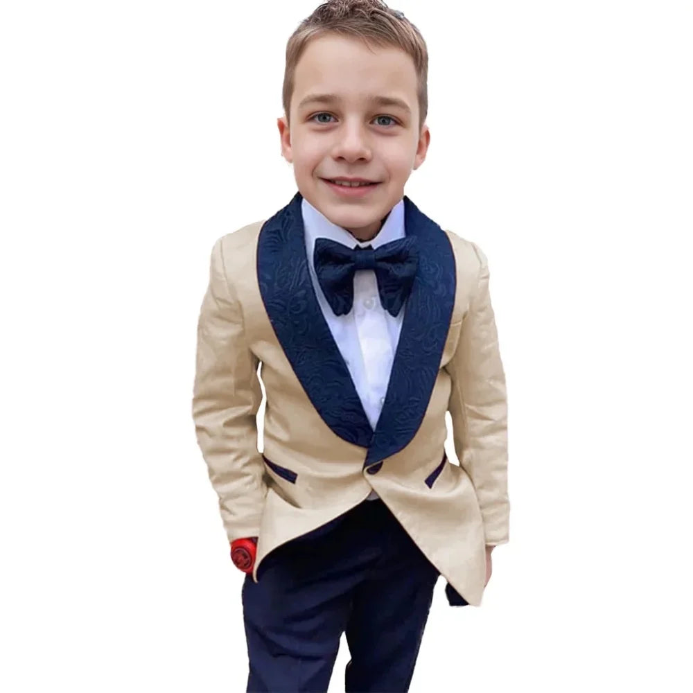 Children Formal Photography Suit Flower Boys Blazer Tuxedo Dress Teen Wedding Costume Kids Coat Pants 2Pcs Clothes
