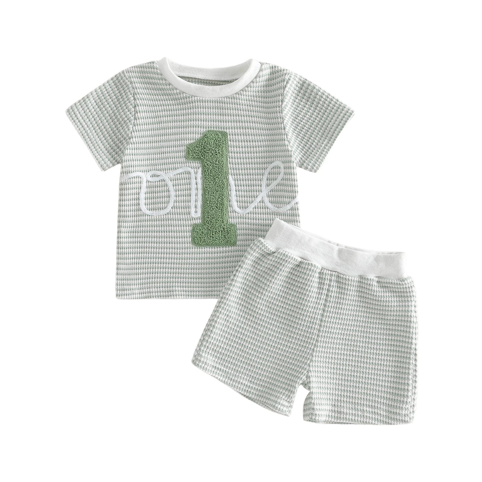 Baby Boys First Birthday Outfits Adorable Number Embroidery Striped Short Sleeve Round Neck Tops and Shorts Set