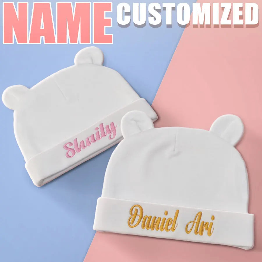 Luxury Baby Knit Hat with Custom Embroidery Name for Newborn Photo Shoot Soft 0-6 Months Christening Cap Accessory