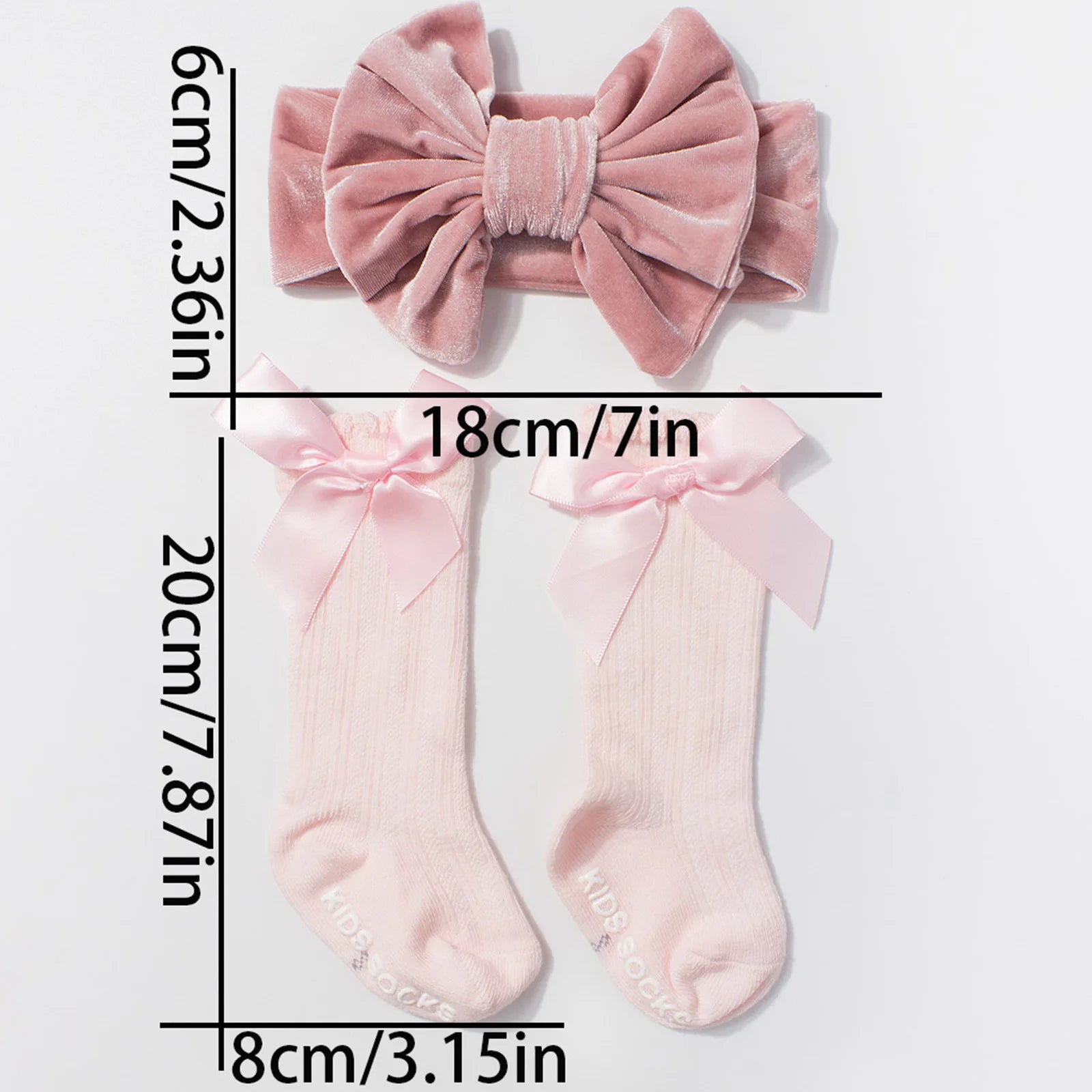 Baby Girls Socks Headband Set Breathable Knit Bow Princess Socks for Party, Wedding, Photography