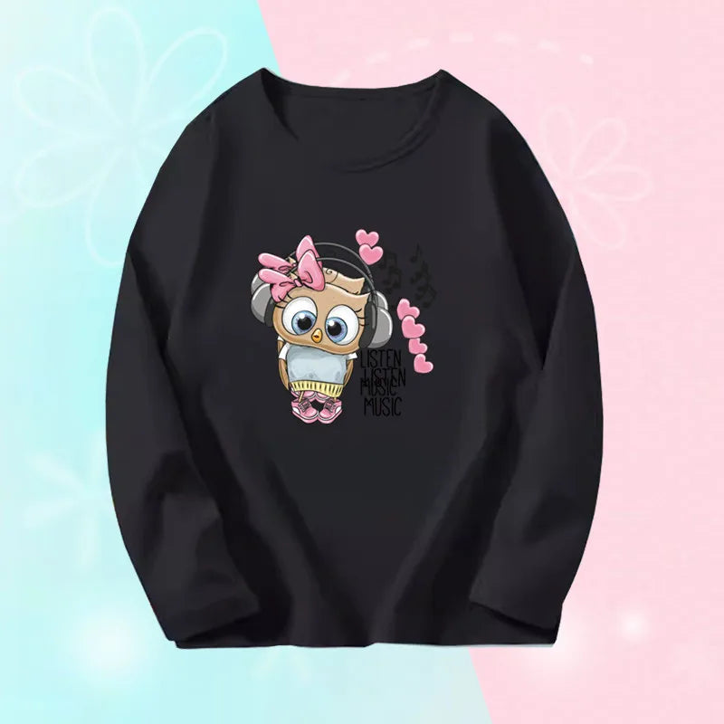 Toddlers Autumn T-shirts For Girl Long Sleeve Cute Tee Shirts Biggirl Casual T-shirts Little Girl Cotton Spring T-shirts