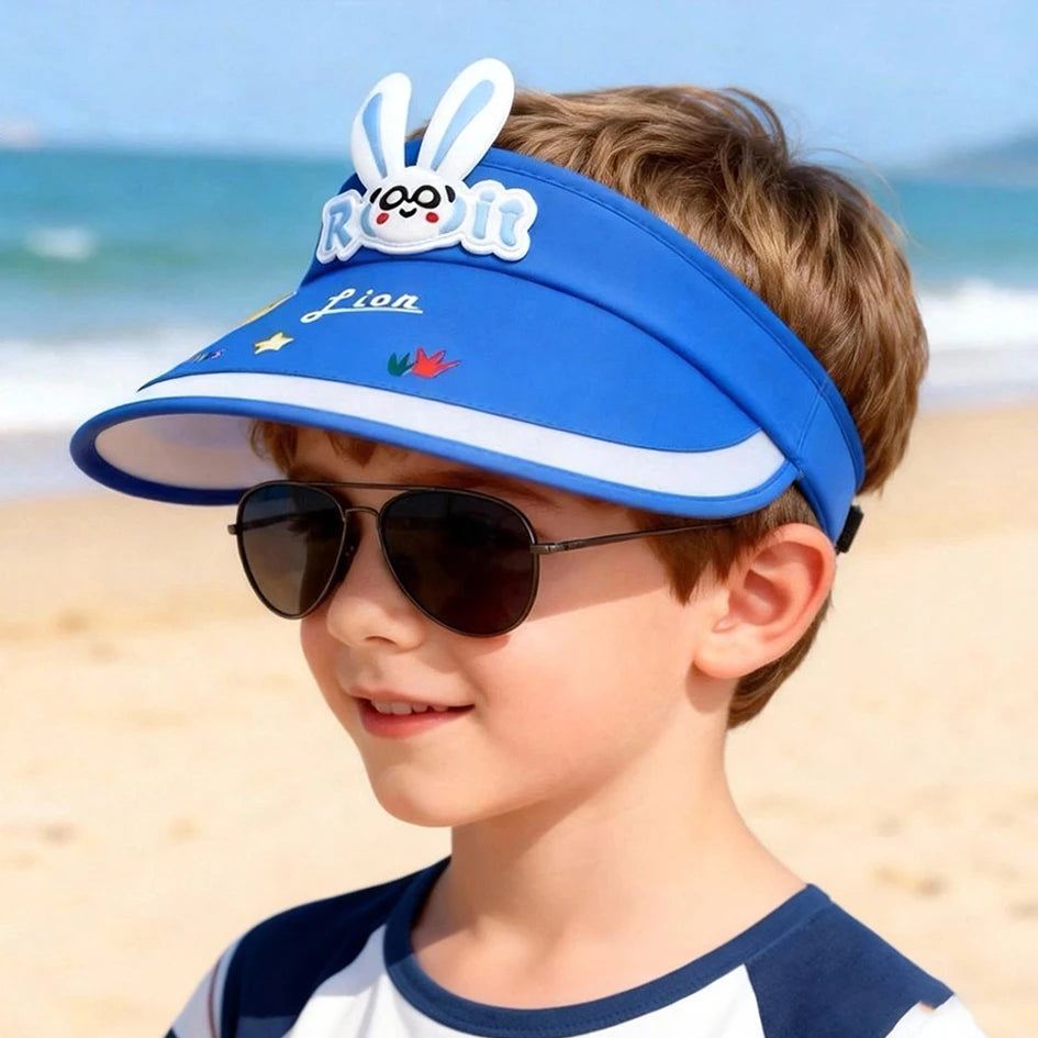 Children Sunshade Hat 2-8 Years Old Boys Empty Top Big Brimmed Cool Hat Summer Girls Cartoon Ice Silk Adjustable Sunscreen Hat
