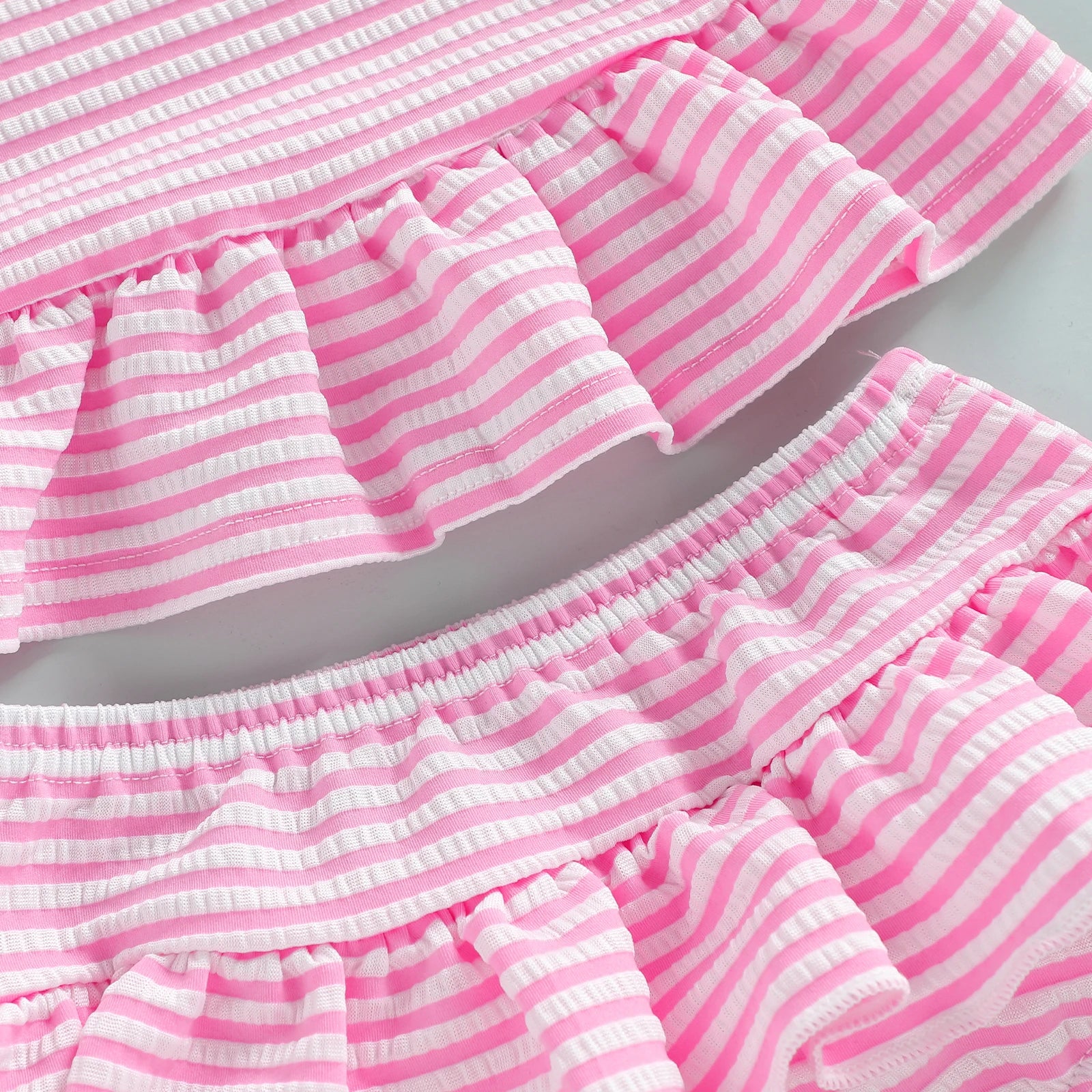 Toddler Baby Girl Striped Swimsuit Cute Fashionable Ruffle Tank Tops with Bottom, Hat 3Pcs Bathing Suit