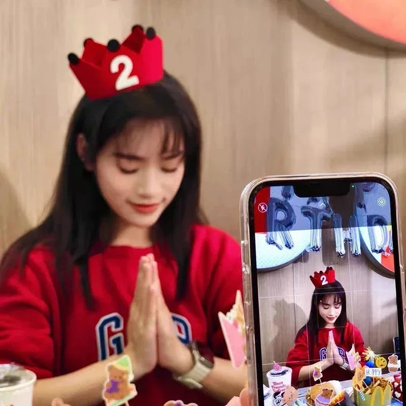 Happy Birthday Hat Baby First Birthday Party Felt Hat 1st 2th 3th Years Kids Baby Shower Hat Birthday Headband Decoration Red