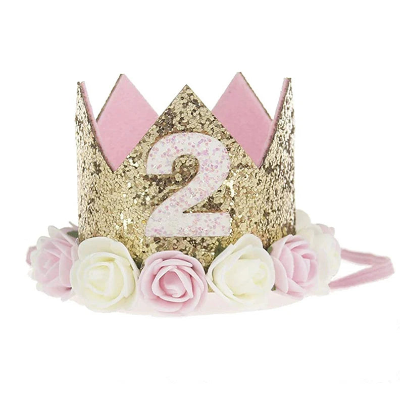 1st Birthday Party Decor Hat Kids 1 2 3 Year Happy Birthday Boy Girl First Birthday Party Baby Shower Decor Pink Kids Crown Hat