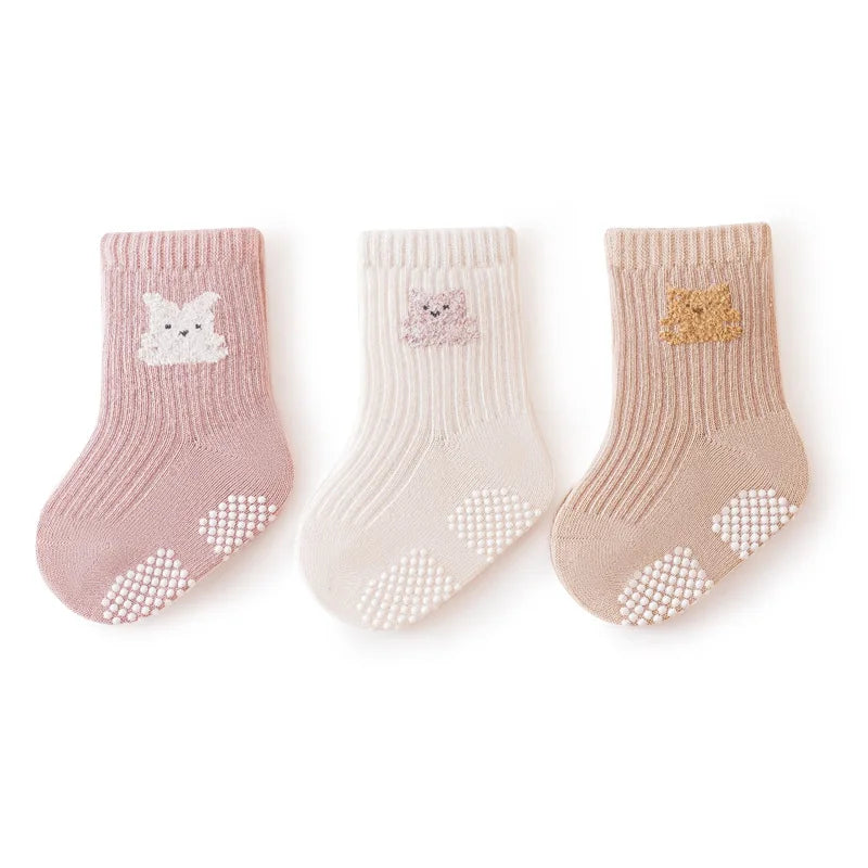 3 Pairs/lot Four Seasons Toddler Baby Anti-slip Socks for Newborns Cute Solid Color Cotton Non Slip Boys Girls Floor Socks 0-8Y