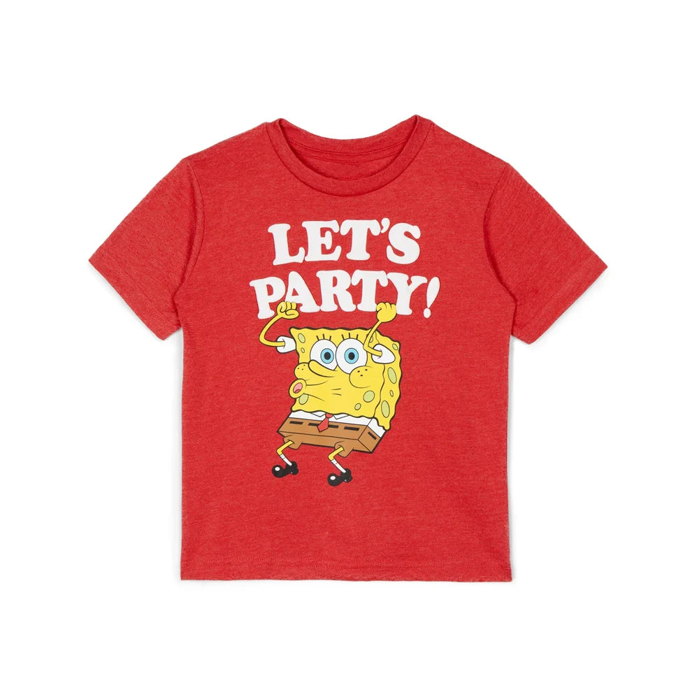 Kids 3-Pack SpongeBob T-Shirts Boys Girls Character Group Print + "LET'S PARTY!" + "BEST PALS" Tees Casual for Toddler Children