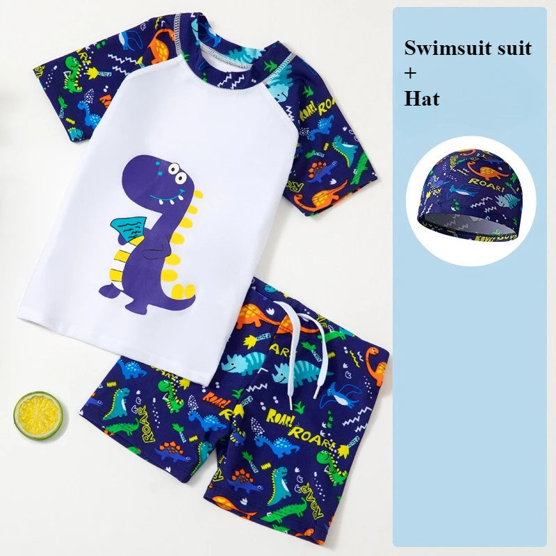 2025 Kids Boys Girls Swimwear Set Clothes Children Cartoon Print Separates Matching Summer Beach Vacation Outfit Casual Wear