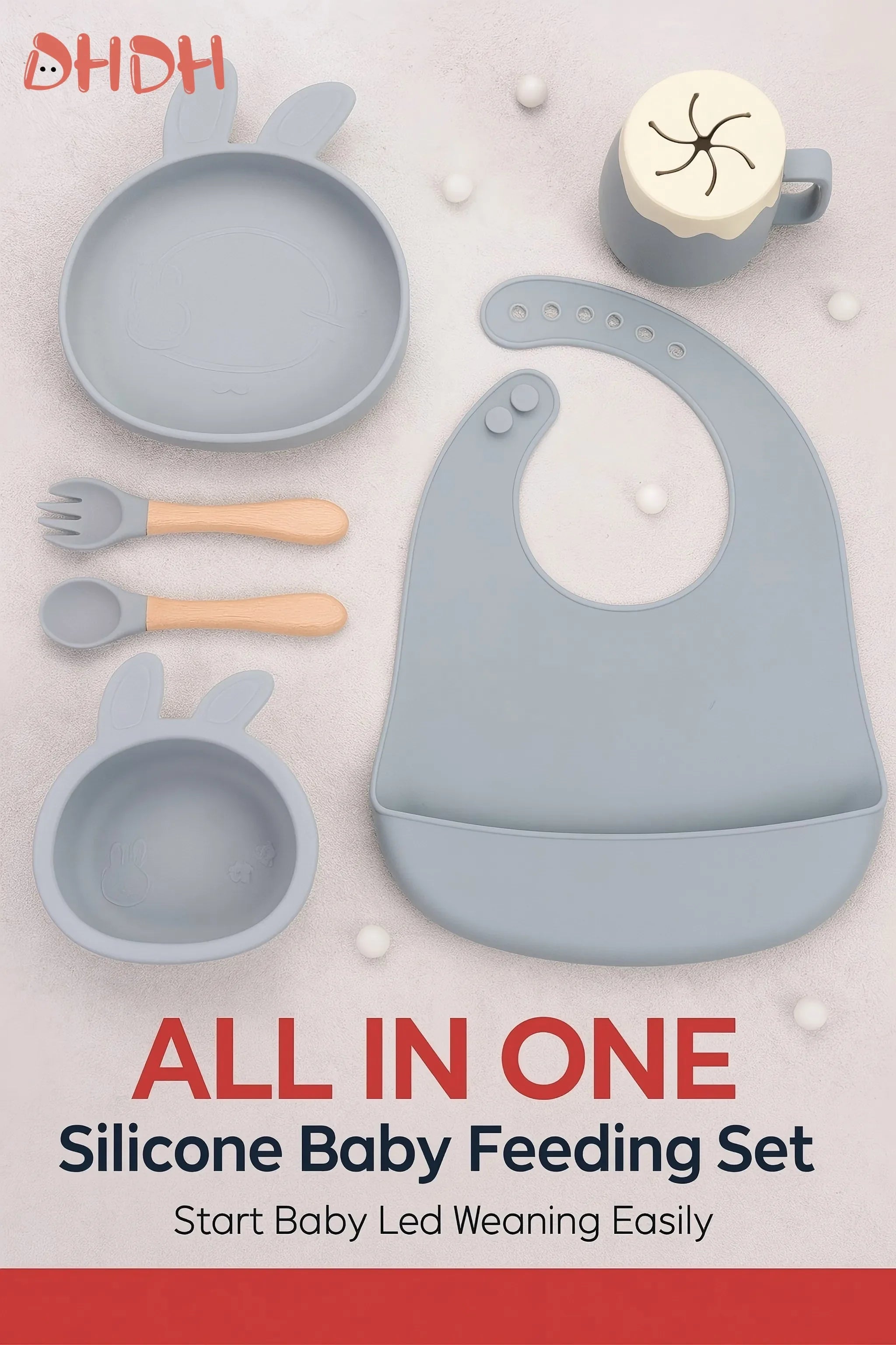 Baby Feeding Set | Silicone Bowl with Suction, Bib, Cup, Fork & Spoon | Infant Tableware Kids Plate BPA-Free Baby Dishes Set