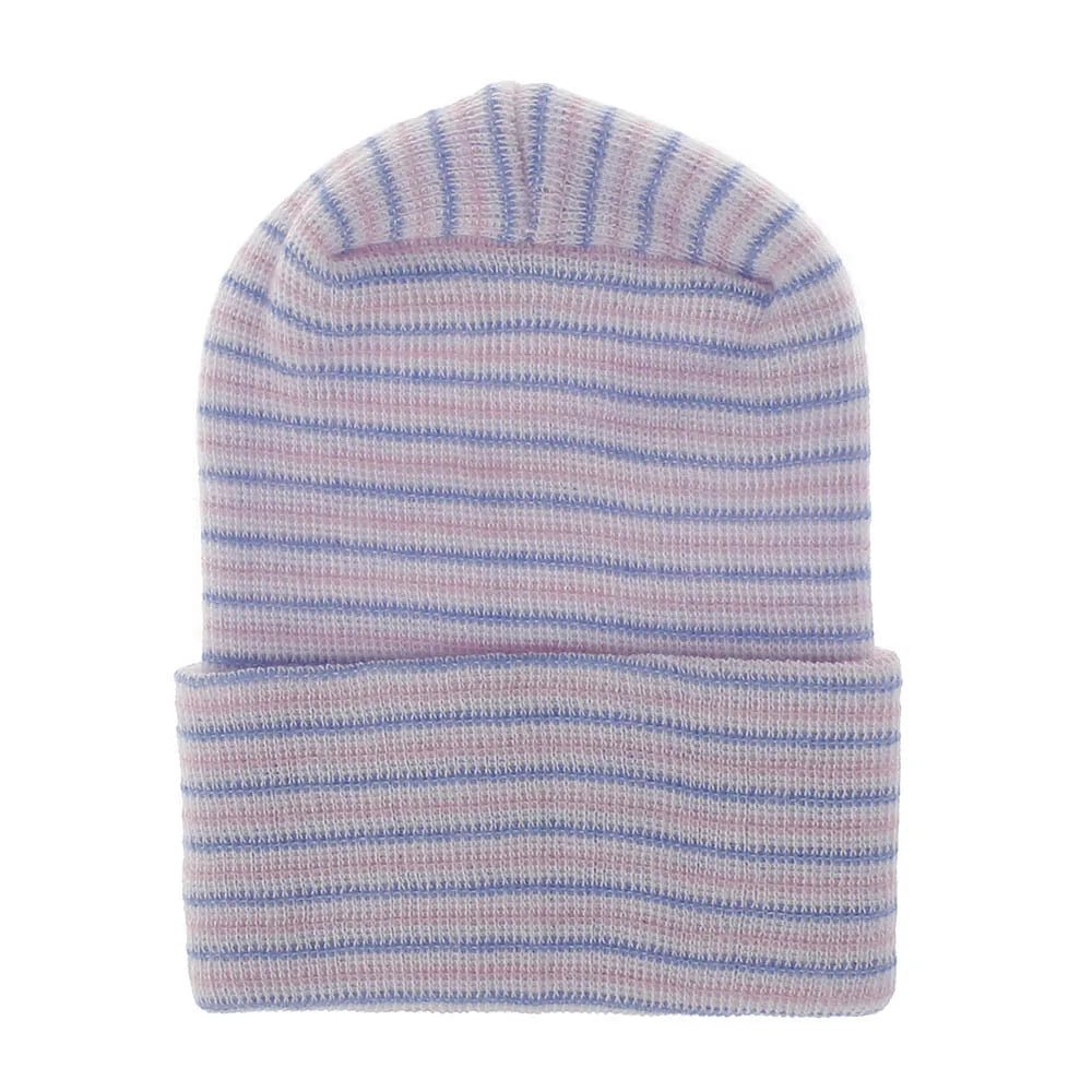 Double Layer Newborn Hospital Hat Baby Hats Nursery Beanie Cap with Bow Cute Striped Infant Hat Soft Turban Hats for Baby Girls