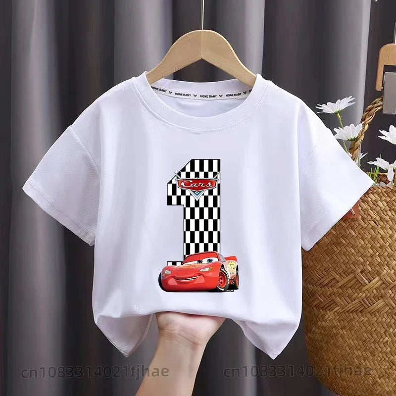 Cars 0-9 Birthday Kids Cosplay COTTON T-shirts for Babys T-Shirt Costume Tees Baby Party T Shirt Clothes Children Tops