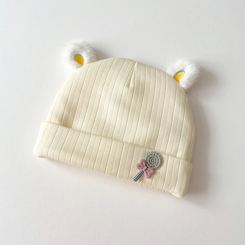 0-3 Months Newborn Fetal Hats Korean Cute Soft Cotton Boy Girl Autumn Winter Warm Beanies Caps Solid Color Infant Kids Bonnets