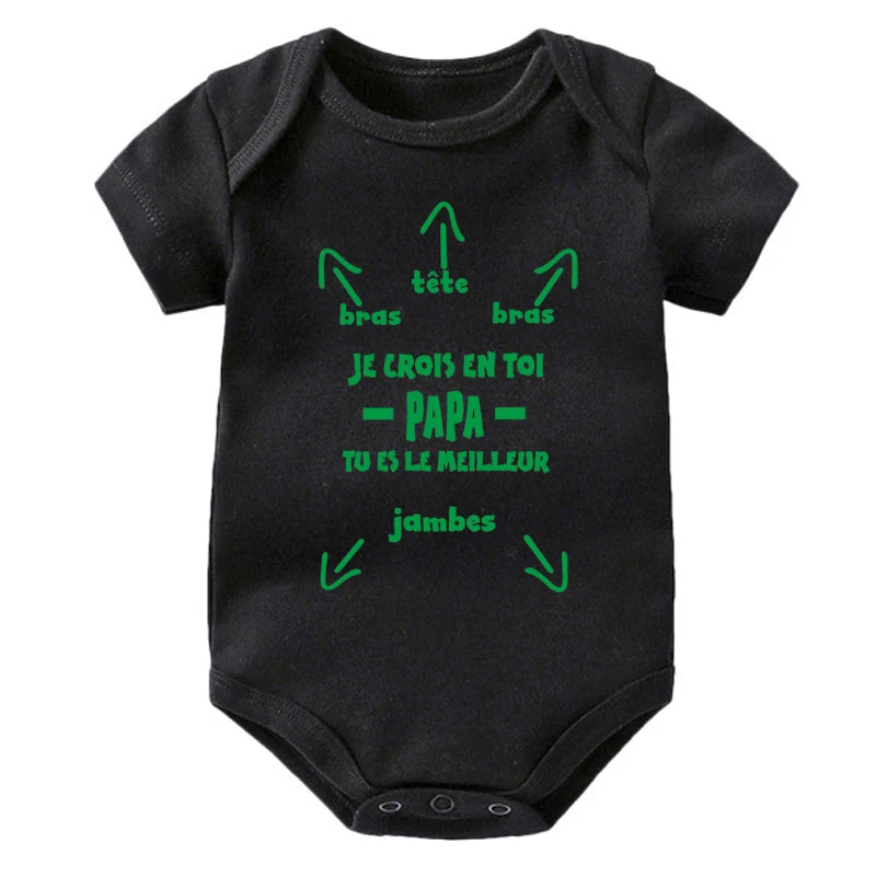 Papa Tu Es Le Meilleur Baby Bodysuit Cute Summer Baby Romper Body Baby Boys Girls Clothes Outfits Cotton Baby Wear Dad's Gift