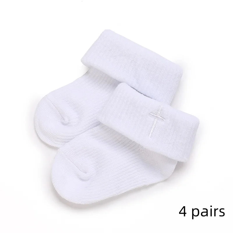 4 Pairs Of Pure Cotton Soft Baby Socks Are Breathable Skin Friendly And Non Pilling Socks For Newborns Aged 0-18 Months