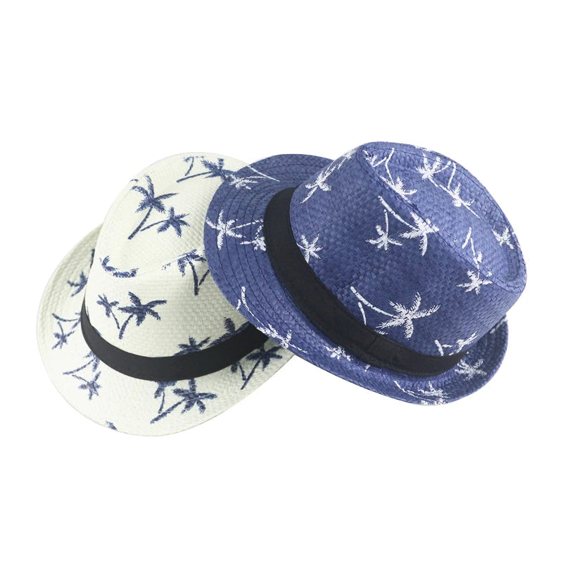 Summer Beach Straw Hat for Kids Linen Woven Sun Protection Cap Outdoor Travel Sunscreen Kids Boy Girl Panama Hats