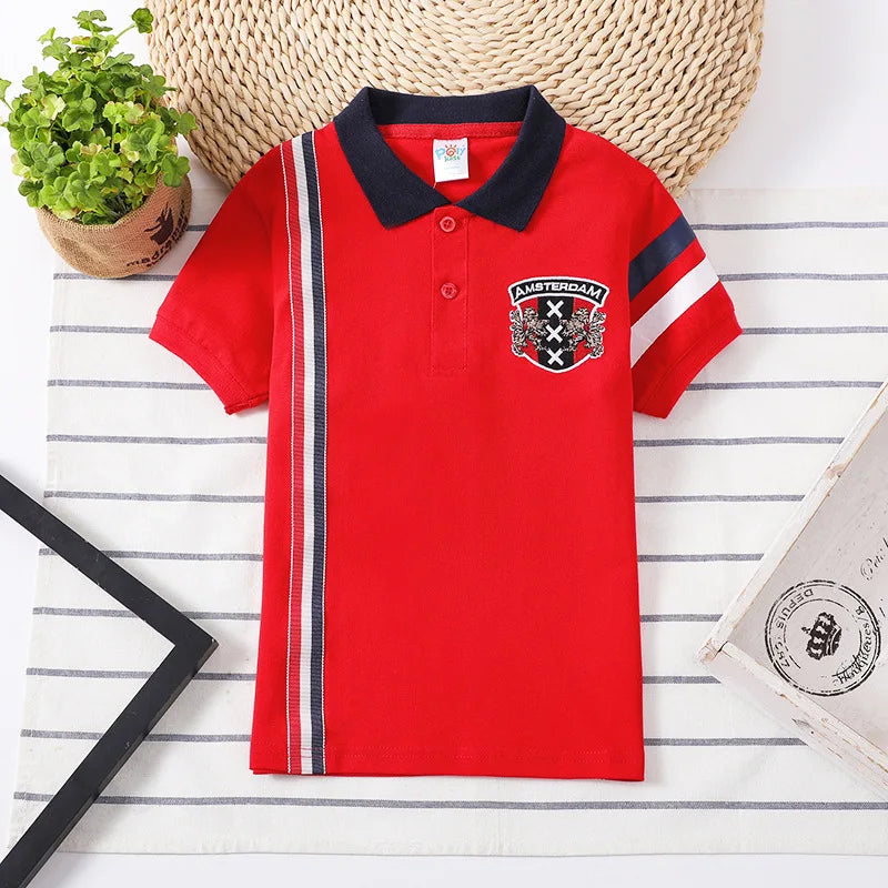 baby Boys T-Shirts Summer Short Sleeve T Shirts Childrens Turn-Down Collar Tops Kids Embroidery casual Clothing Girl cotton Tees