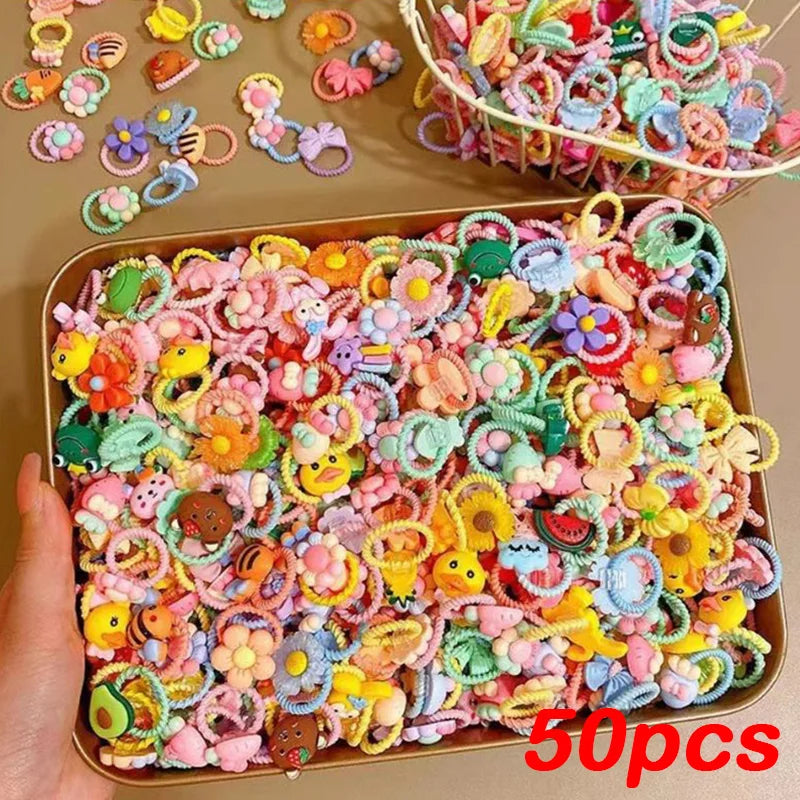50Pcs/Lot Children Hair Accessories Girls Cartoon Elastic Hair Bands Baby Head Rope Kids Small Animal Headband Cute Headdress