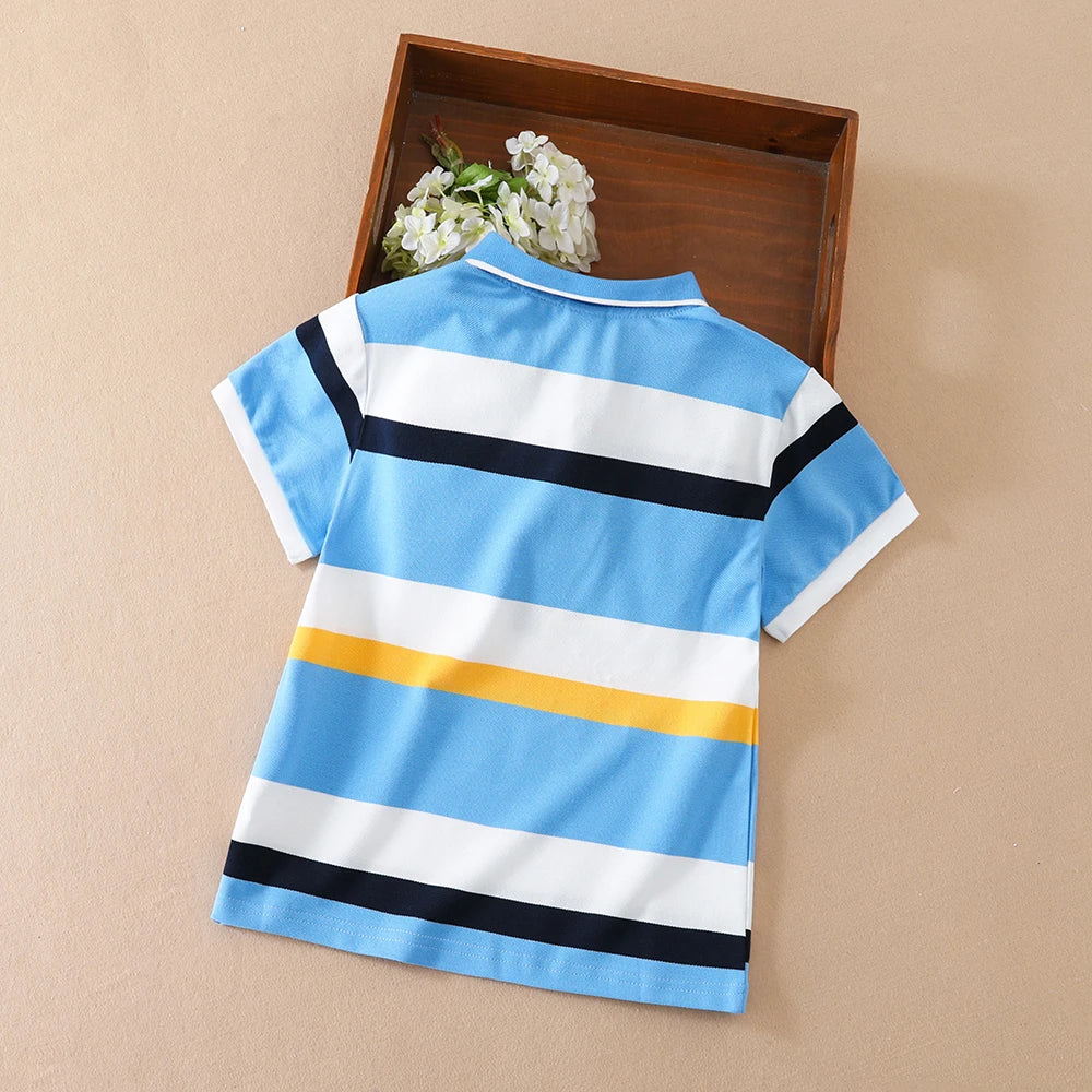 Boys' Casual Polo Top Striped Design Short Sleeve Breathable Cotton Blend Kids Shirt Children Summer Clothes